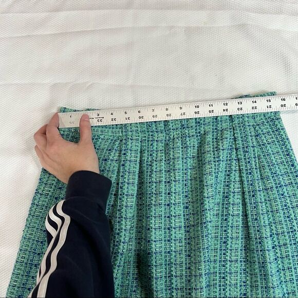 J. Crew Green Turquoise Plaid Tweed Lined Skirt with belt loops - Picture 2 of 7